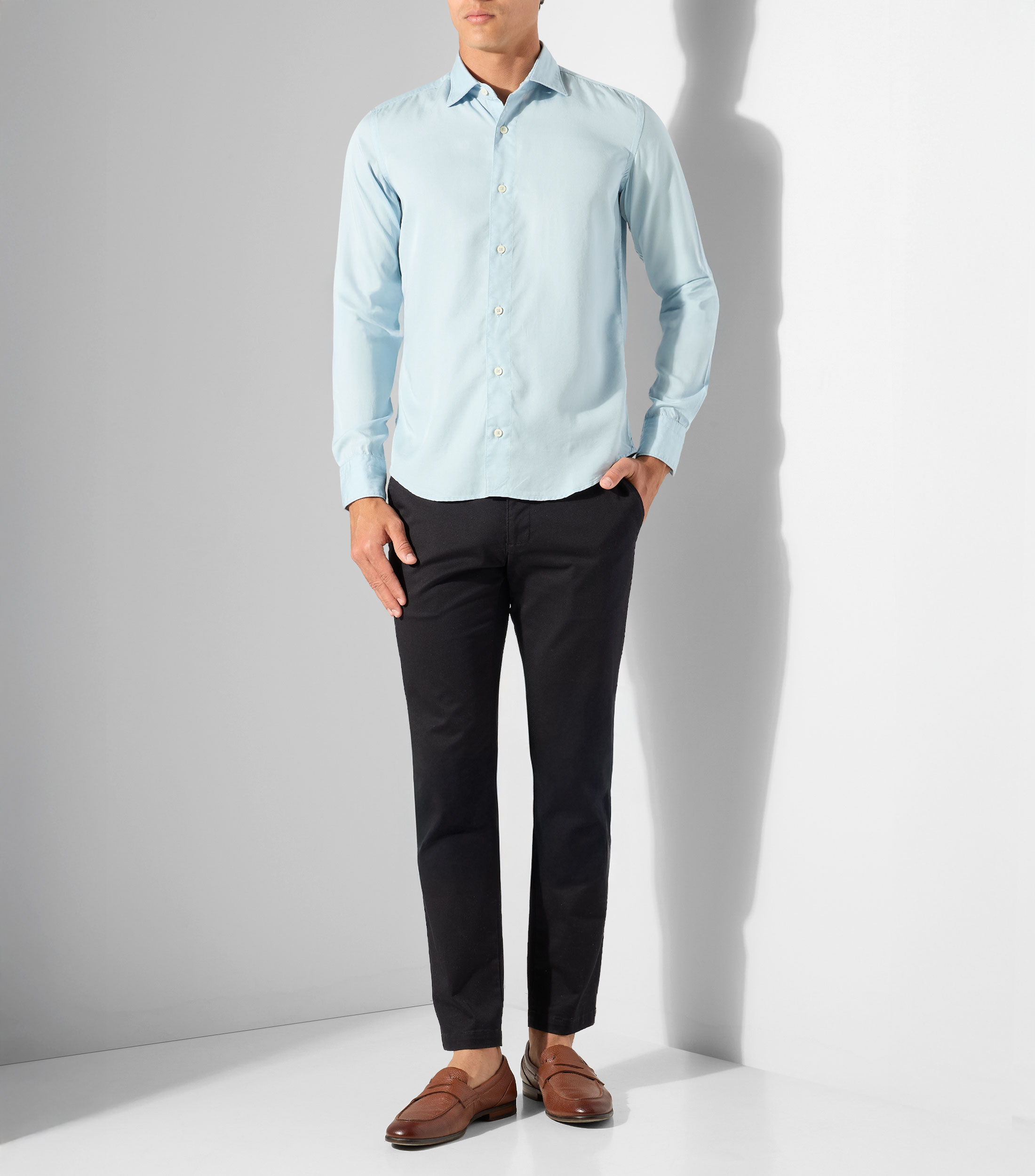 Camisa lisa manga larga Hombre